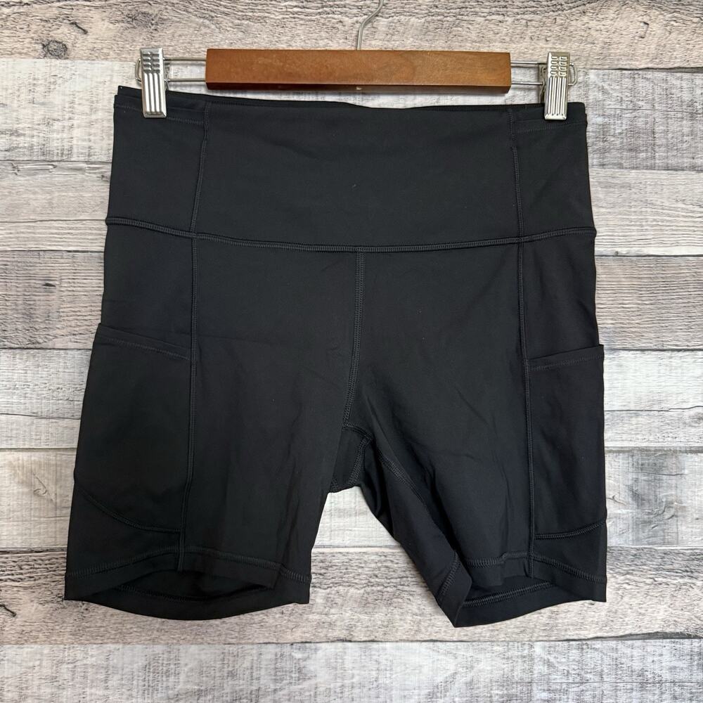 Lululemon Fast And Free 6" Biker Shorts Black Pockets size 8 W7AU6S